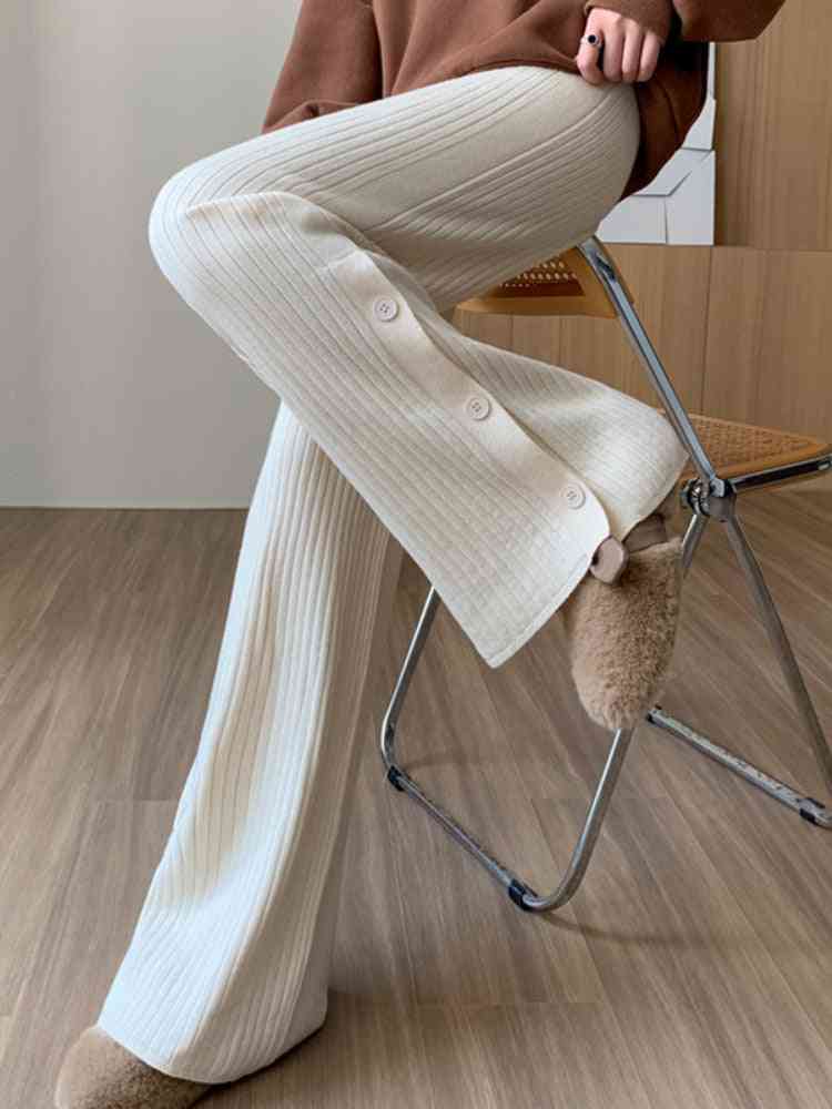 Knitted Split Button Wide Leg Pants